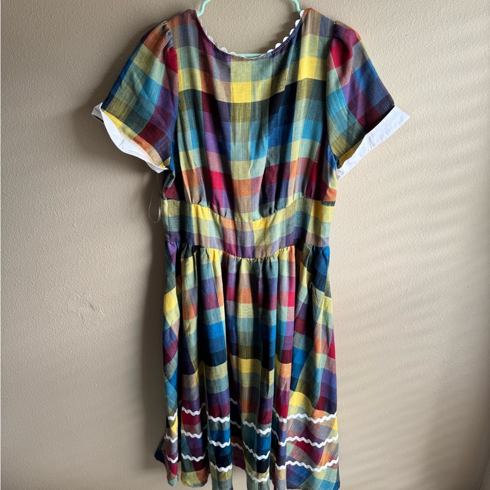 Unique Vintage Multicolor Plaid Dress with white accents BNWT